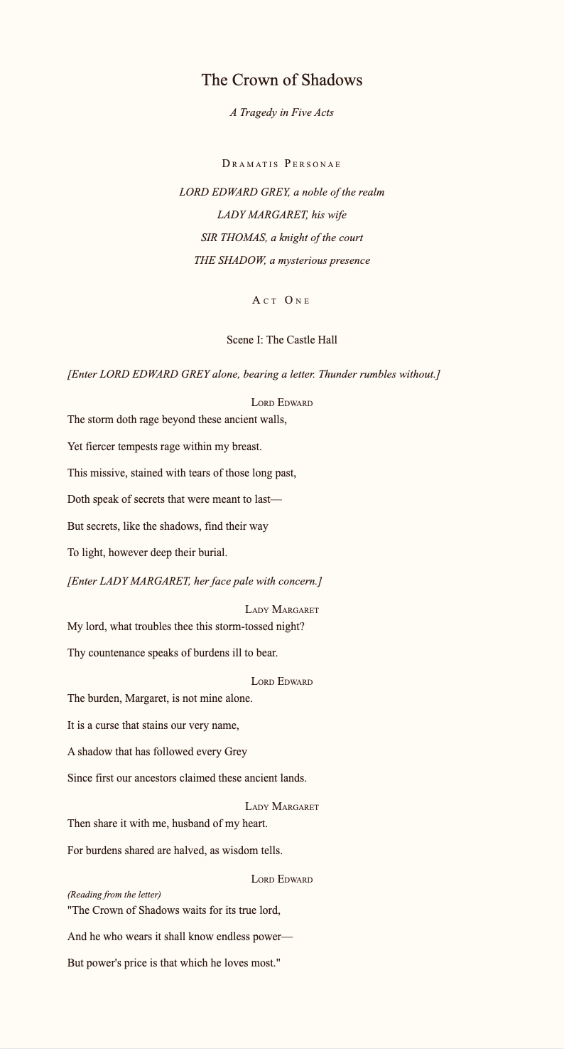 Shakespearean classical stage play script